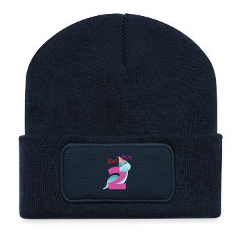 Verspielter Dino mit Geburtstagszahl 2  - Recycelte Patch Beanie - French Navy - Vorne