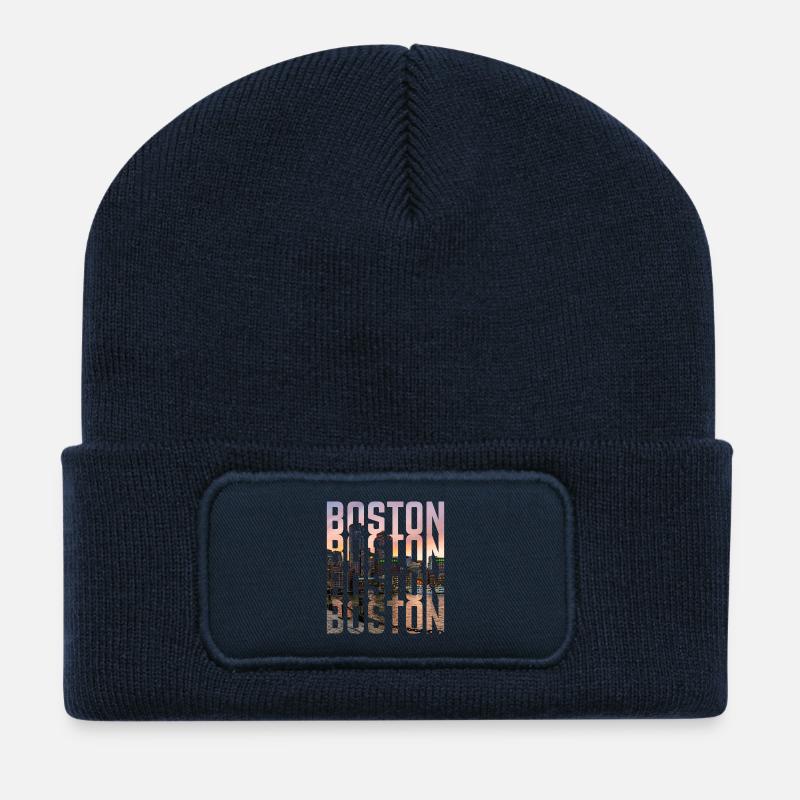 Lettrage Boston Skyline - Beanie recyclé à patch - bleu marine