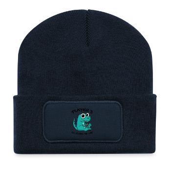 Troisième enfant joueur 3 bébé dinosaure enceinte - Beanie recyclé à patch - bleu marine - Devant