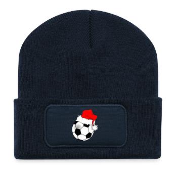 Balle de football de Noël - Beanie recyclé à patch - bleu marine - Devant