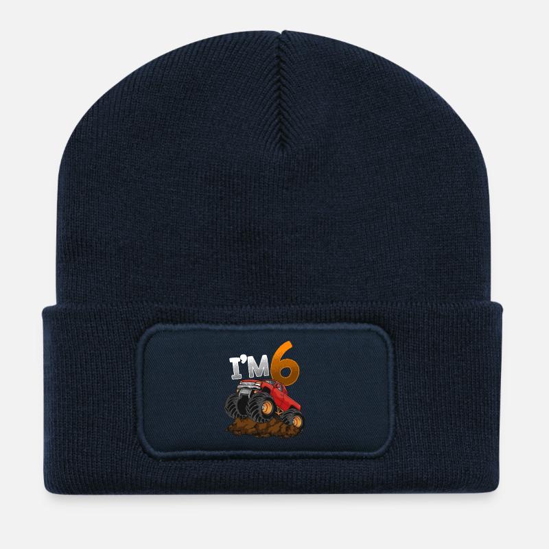 6th Birthday Monster Truck - Recycled Patch Beanie - french navy