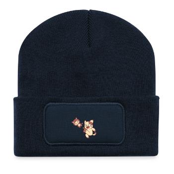 Chat de Bataille & Petit Monstre - Beanie recyclé à patch - bleu marine - Devant