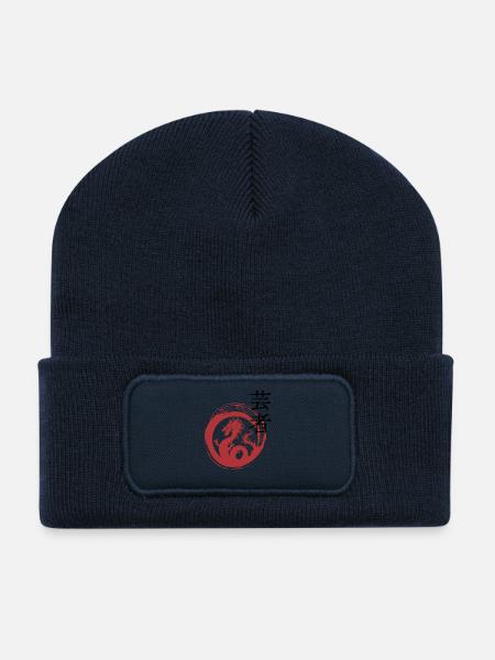 Red Dragon Ring Zen Pattern - Recycled Patch Beanie - french navy