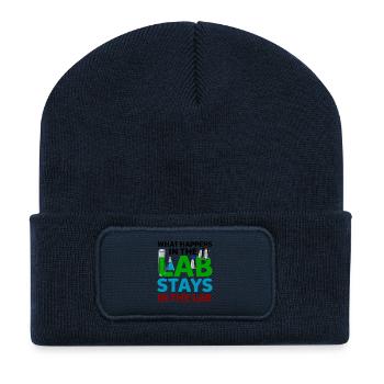 What Happens In The Lab Stays In Lab Chemie Labor - Beanie recyclé à patch - bleu marine - Devant