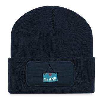 18 ANS. ANNIVERSAIRE. HAPPY BIRTHDAY. JOYEUX ANNIV - Beanie recyclé à patch - bleu marine - Devant