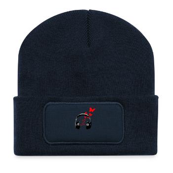 Kopfhörer Musik Streetart Style mit Schmetterling - Recycelte Patch Beanie - French Navy - Vorne