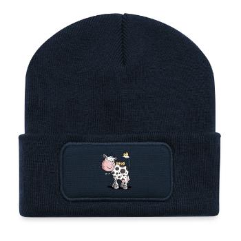 Happy cow with bird friends - Recycled Patch Beanie - french navy - Front