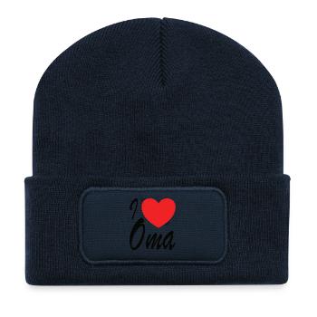 Heart and Oma Love Typography Design - Recycled Patch Beanie - french navy - Front