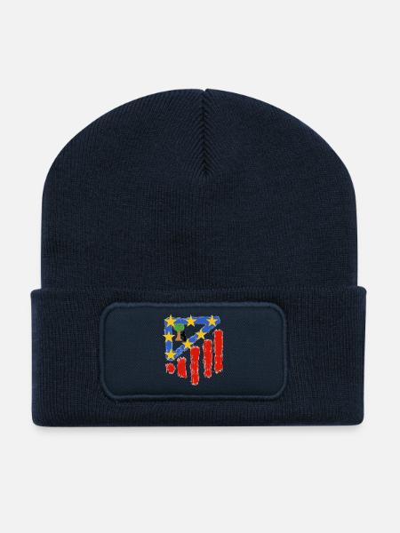 Rot-weiße Sterne - Recycelte Patch Beanie - French Navy