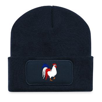 coq coq Français avec français trois couleurs - Beanie recyclé à patch - bleu marine - Devant