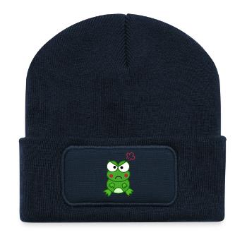 Wütender Frosch – Cartoon Frog Design - Recycelte Patch Beanie - French Navy - Vorne