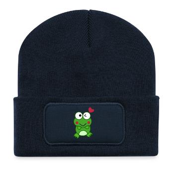 Verliebter Frosch mit Herzen – Love Design - Recycelte Patch Beanie - French Navy - Vorne