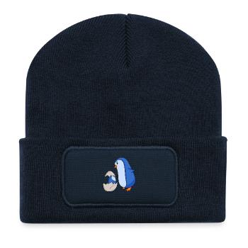 Pingouin avec Bébé Pingouin - Beanie recyclé à patch - bleu marine - Devant