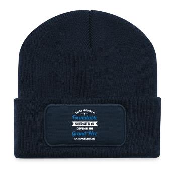 Futur grand-père cadeau annonce de grossesse - Beanie recyclé à patch - bleu marine - Devant