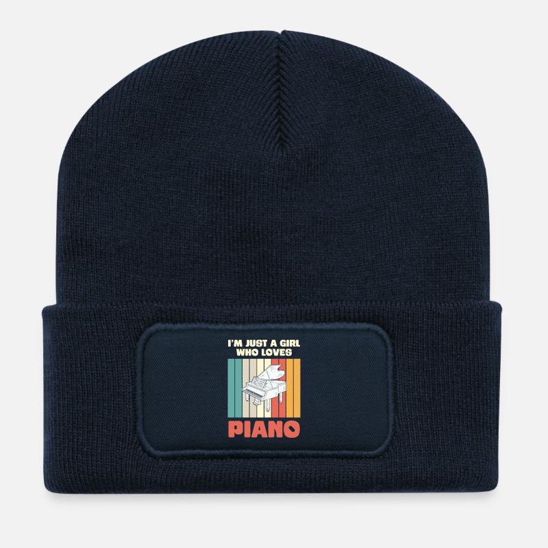 Musikalischer Schmetterling mit buntem Hintergrund - Recycelte Patch Beanie - French Navy