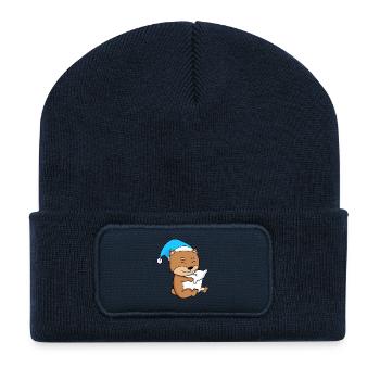 Chien de race de chien Shiba Inu - Beanie recyclé à patch - bleu marine - Devant