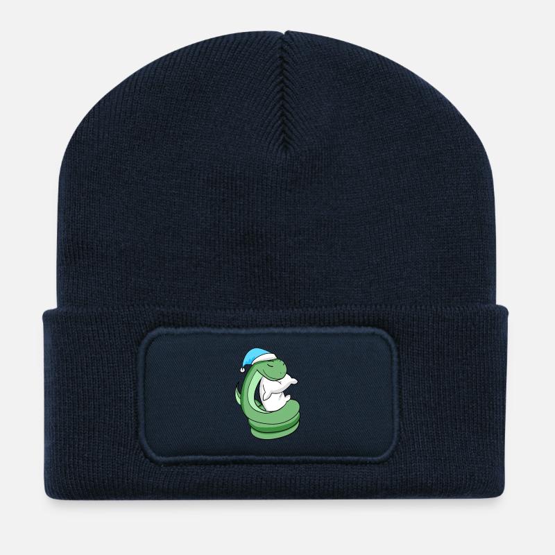 Serpent avec oreiller et bonnet de couchage - Beanie recyclé à patch - bleu marine