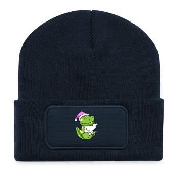Dinosaure avec oreiller et bonnet de couchage - Beanie recyclé à patch - bleu marine - Devant