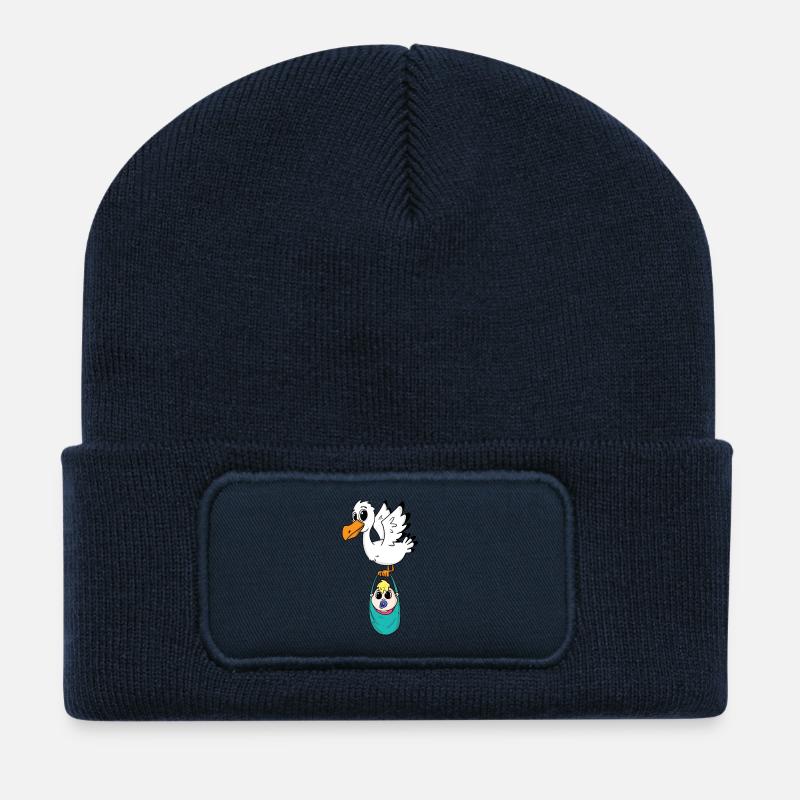 Vogel mit Baby Schwangerschaft - Recycelte Patch Beanie - French Navy