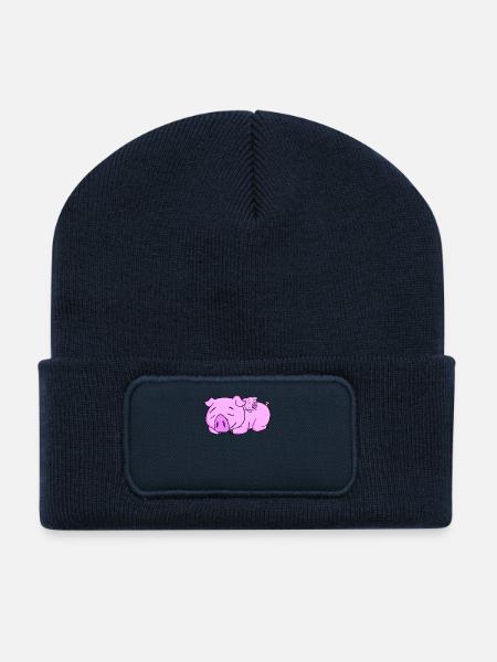 Schwein mit Baby Schwein - Recycelte Patch Beanie - French Navy