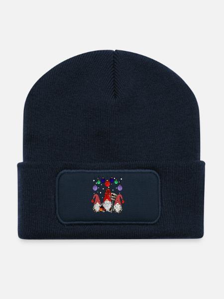 Famille Gnome Elfes de Noël - Beanie recyclé à patch - bleu marine
