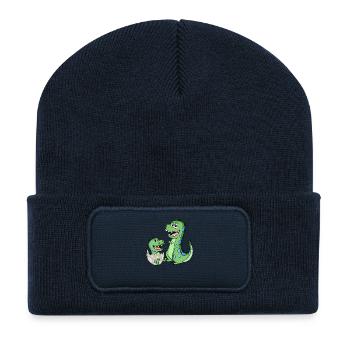 Dinosaur with baby dinosaur - Recycled Patch Beanie - french navy - Front