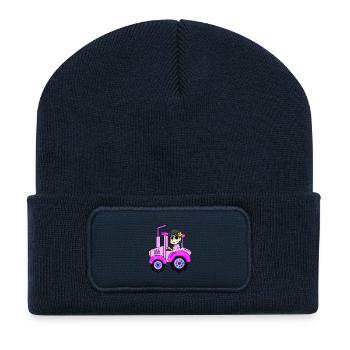 Landwirtin Landwirt Rosa Traktor Mädchen Damen - Recycelte Patch Beanie - French Navy - Vorne