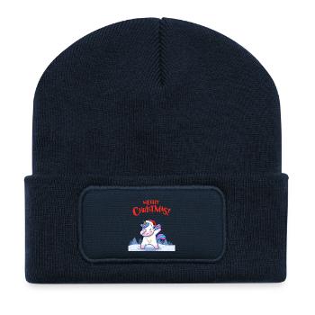 Weihnachtsuni mit Santa-Hut - Recycelte Patch Beanie - French Navy - Vorne