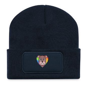 Gay Rainbow Heart Animal Beaver - Recycled Patch Beanie - french navy - Front
