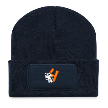 4 ans - 4ème anniversaire avec motif animal - Beanie recyclé à patch - bleu marine - Devant