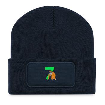 7 Jahre alt - 7. Geburtstag mit Tier Motiv - Affe - Recycelte Patch Beanie - French Navy - Vorne