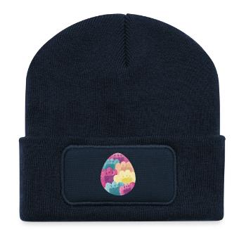 Œuf de Pâques coloré avec motif de fleurs - Beanie recyclé à patch - bleu marine - Devant