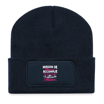 Mission de maman accomplie mamie annonce grossesse - Beanie recyclé à patch - bleu marine - Devant
