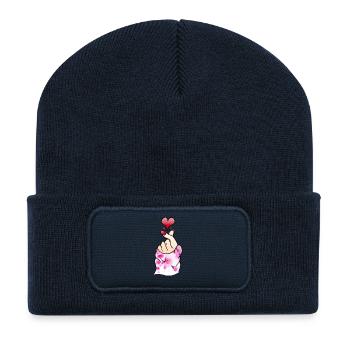 Finger Heart Snap K Pop coréen - Beanie recyclé à patch - bleu marine - Devant
