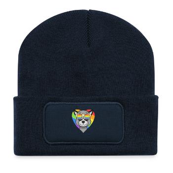 Arc-en-ciel - Lémurien avec lunettes - Beanie recyclé à patch - bleu marine - Devant