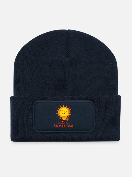 Fröhlicher Sonnenstrahl Kinderdesign - Recycelte Patch Beanie - French Navy