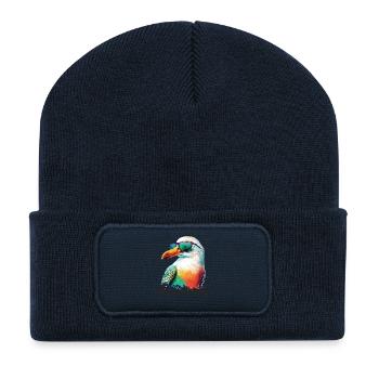 Denmark holiday cool colorful seagull with sunglasses - Recycled Patch Beanie - french navy - Front