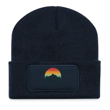 Restez simple et partez à la randonnée dans les montagnes naturelles - Beanie recyclé à patch - bleu marine - Devant