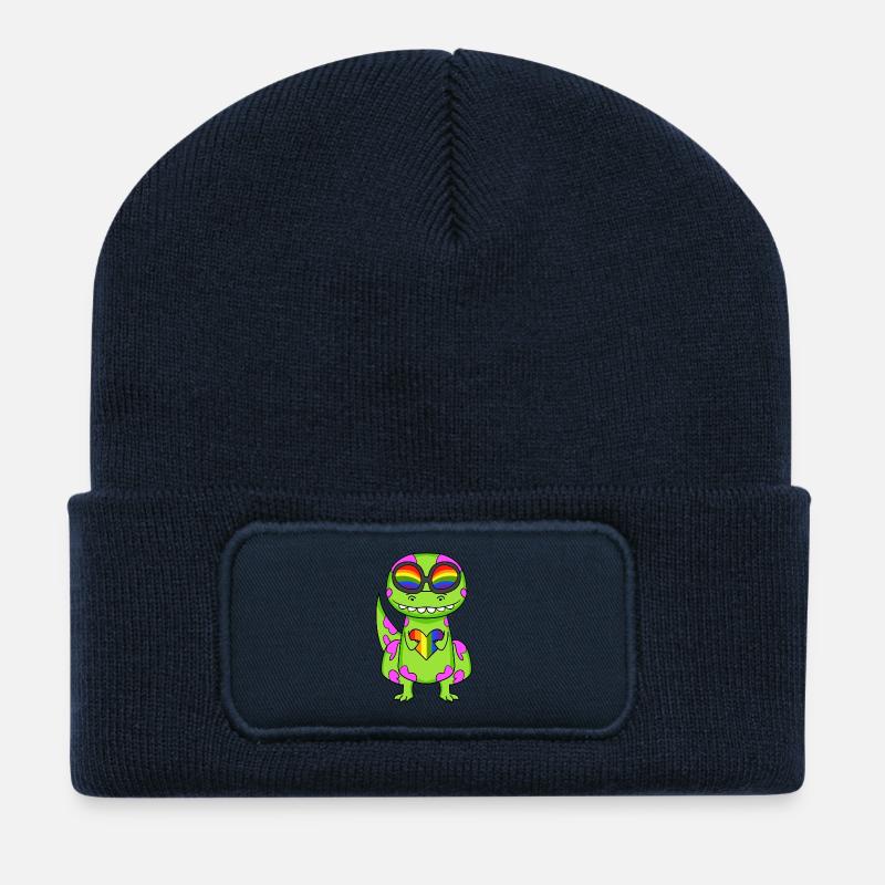 Dino Regenbogen Herz Dinosaurier Mädchen - Recycelte Patch Beanie - French Navy