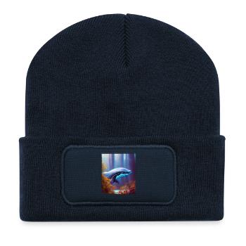 Blue whale soaring through the forest Surrealism - Recycled Patch Beanie - french navy - Front