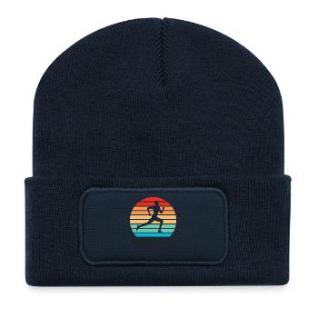 Marathon - Je cours comme une fille. Essayez de suivre. - Beanie recyclé à patch - bleu marine - Devant