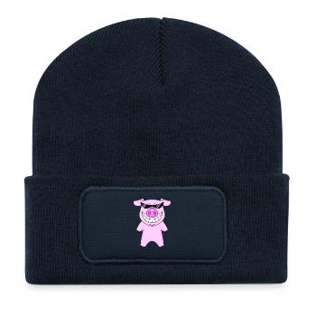 cool pig with sunglasses - Recycled Patch Beanie - french navy - Front