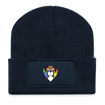 Regenbogen - Hund Deutscher Boxer mit Brille - Recycelte Patch Beanie - French Navy - Vorne