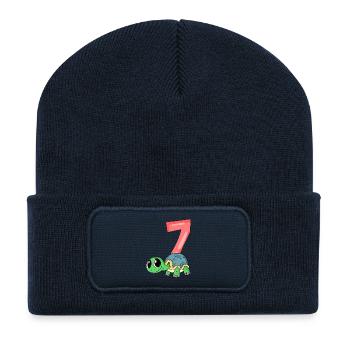 7 birthday 7 years old with animal motif - seven - Recycled Patch Beanie - french navy - Front
