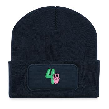 4 ans 4 ans avec motif animal - quatre - Beanie recyclé à patch - bleu marine - Devant