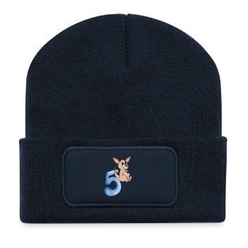5ème anniversaire motif kangourou - cinq ans - Beanie recyclé à patch - bleu marine - Devant