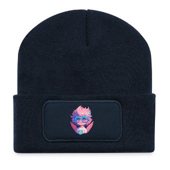 Petit ange mignon avec des lunettes - Beanie recyclé à patch - bleu marine - Devant