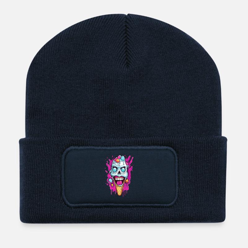 Skull Eiscreme Design - Recycelte Patch Beanie - French Navy