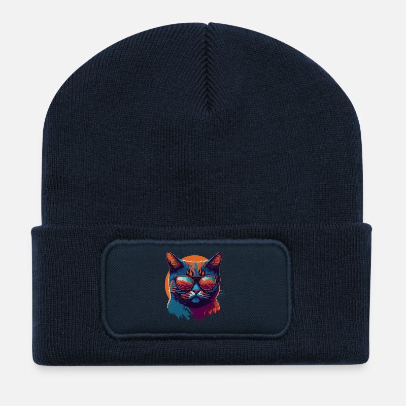 Rebel Paws: Retro Katze T-Shirt Art - Recycelte Patch Beanie - French Navy