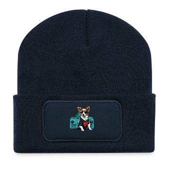 Chien avec grosse boombox et lunettes de soleil - Beanie recyclé à patch - bleu marine - Devant